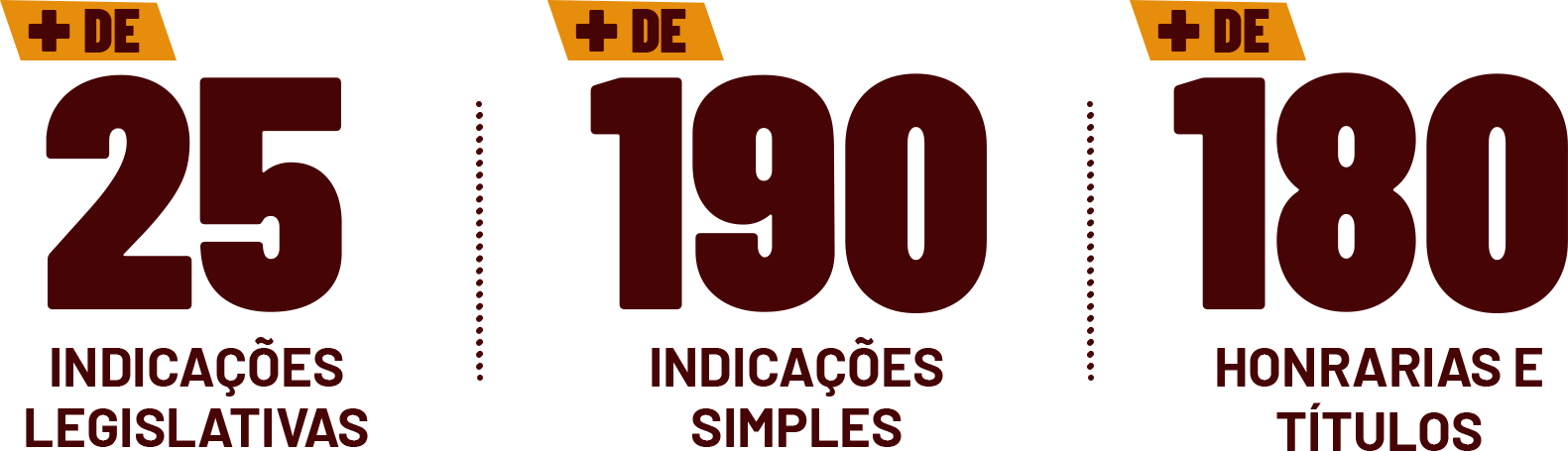 + de 25 Indicações Legislativas, + de 190 Indicações Simples, + de 180 Honrarias e Títulos